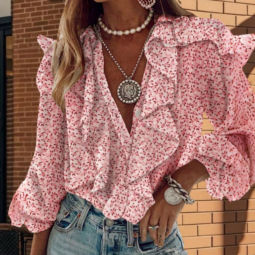 Pink Casual Women's Long Sleeve Chiffon Blouse
